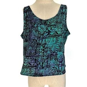 Rum Reggae Blue Green and Purple Island Pattern Vacation Tank Top Size Large